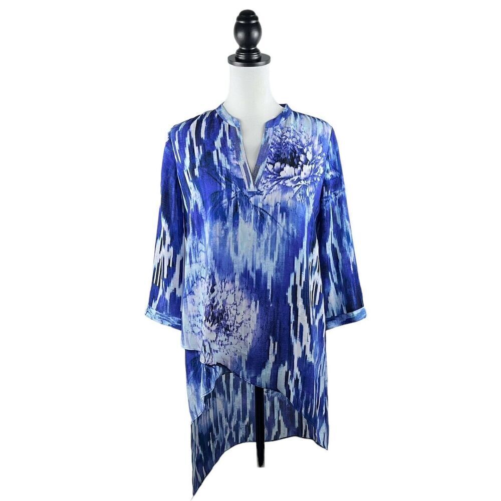 Chicos Woven Dreams Tulia Hi Lo Tunic Top Sequins Flowy Vibrant Size 0/US Small